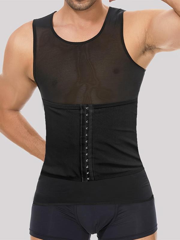 Men's Contrast Mesh Adjustable Hook & Eye Sports Vest, Breathable Tummy Control Tank Top, Men's Sportswear Clothing