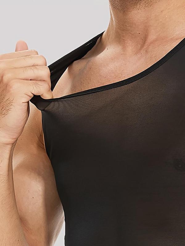 Men's Contrast Mesh Adjustable Hook & Eye Sports Vest, Breathable Tummy Control Tank Top, Men's Sportswear Clothing