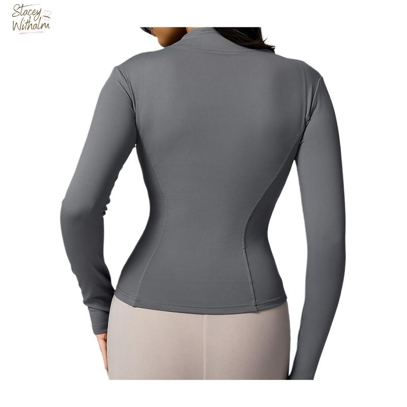 Women's Workout Jacket Solid Color Quick Dry Lightweight Zip Up Yoga Jacket AthleticFit Tops