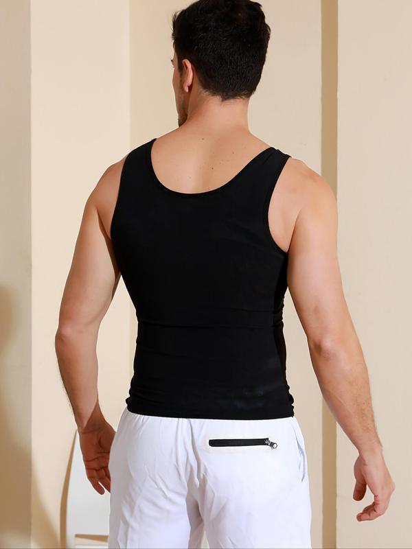 Men's Contrast Mesh Adjustable Hook & Eye Sports Vest, Breathable Tummy Control Tank Top, Men's Sportswear Clothing