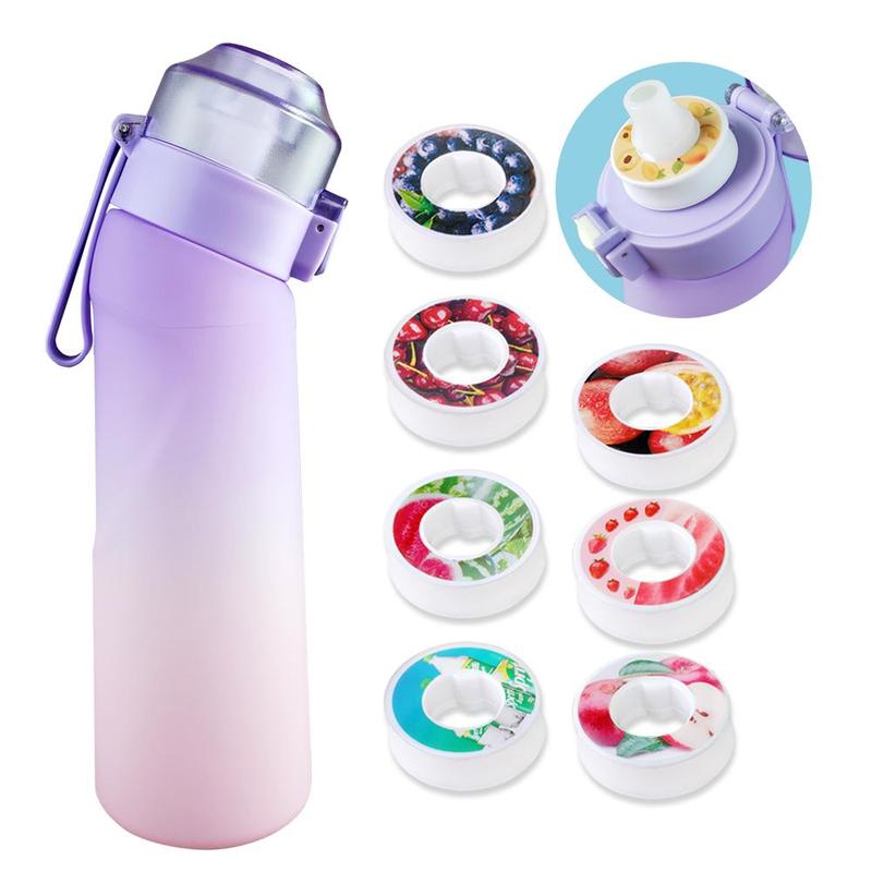 Sports Water Bottle, Summer 650ml Water Bottle with 7 Counts Flavor Pods Set, Straw Drinking Bottle for Outdoor Sports, Portable Drinkware, Gym Accessories