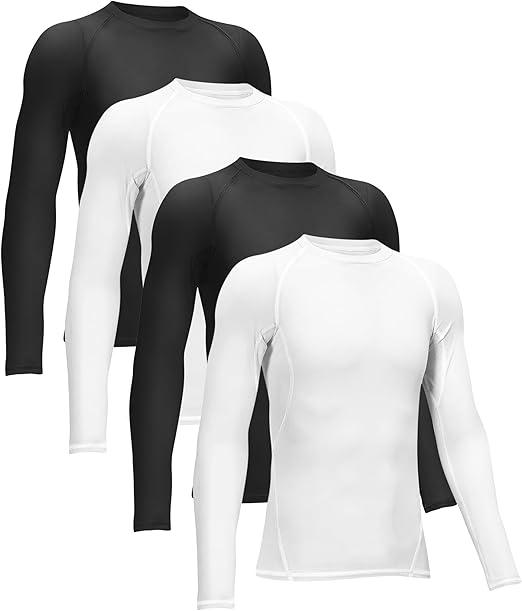 TELALEO 4 Pack Boys' Girs”Compression Shirts Youth LongSleeve Undershirt Sports MoistureWicking Baselayer