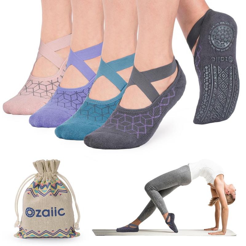 Ozaiic Yoga Socks for Women Non-Slip Grips & Straps, Ideal for Pilates, Pure Barre, Ballet, Dance, Barefoot Workout Woman