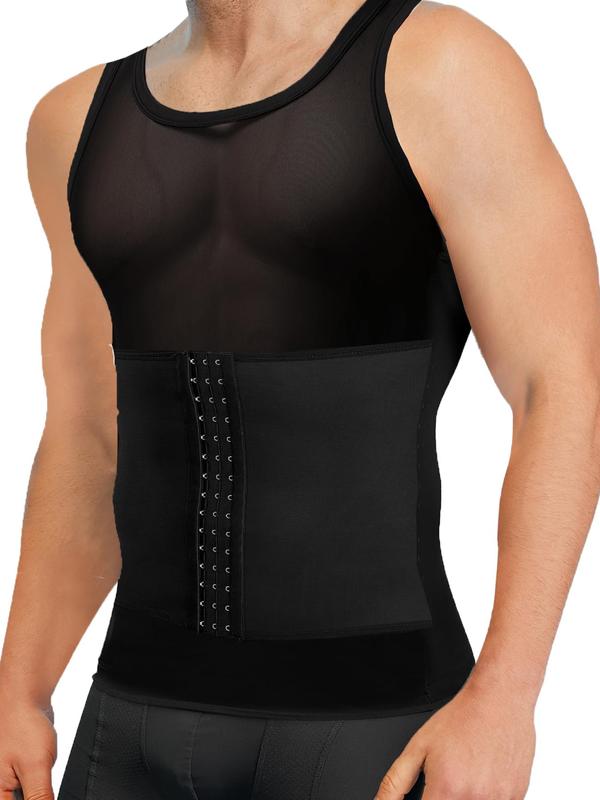 Men's Contrast Mesh Adjustable Hook & Eye Sports Vest, Breathable Tummy Control Tank Top, Men's Sportswear Clothing