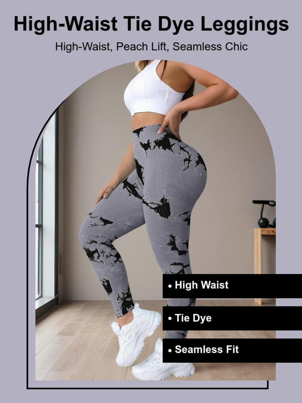 Sporty Women's Tie Dye Print Sports Leggings, Sport High Waist Seamless Skinny Tummy Control Pants, Ladies Sportswear for All Seasons, Fall Outfits 2024