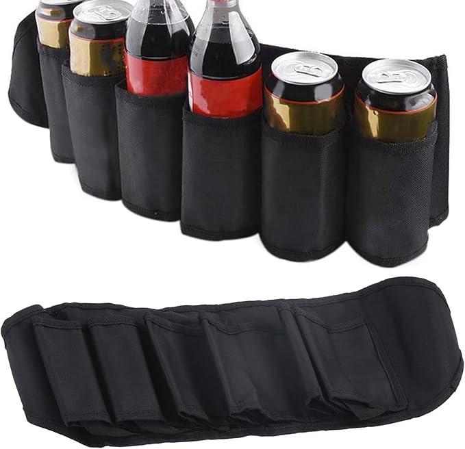 Beer Belt Holster Beer Soda Bottle Holder Belts Drink Can Holder Adjustable Waist Pack Bag Holds 6 Cans Perfect for Parties Picnics Hiking