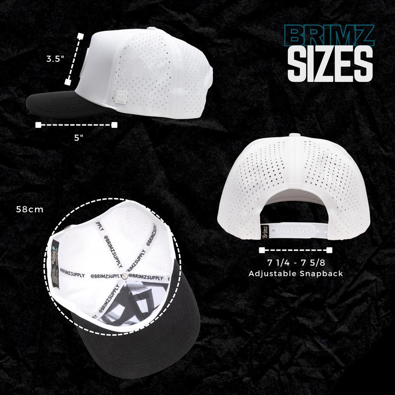 BRIMZ Outdoor Performance Hat - Breathable Sweat Resistant Fitness Hats - Best for Golf, Running, Workouts, Fishing, Exercise - Moisture-Wicking 5-Panel Baseball Cap Snapback (White Black Brim)