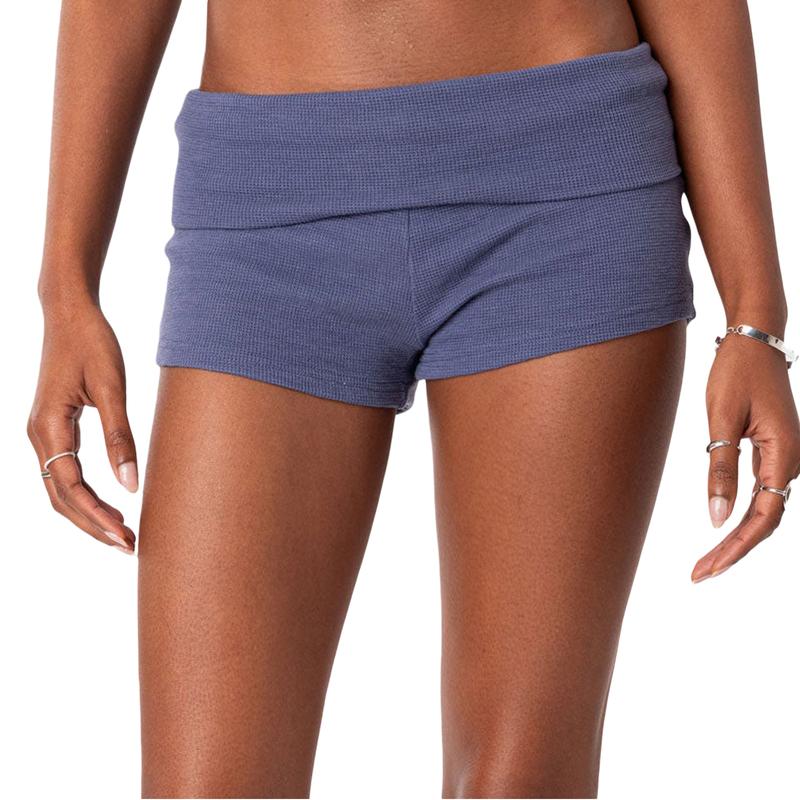 Women Fold Over Shorts Wide Waistband Rollover Yoga Shorts Y2K Low Rise Booty Shorts