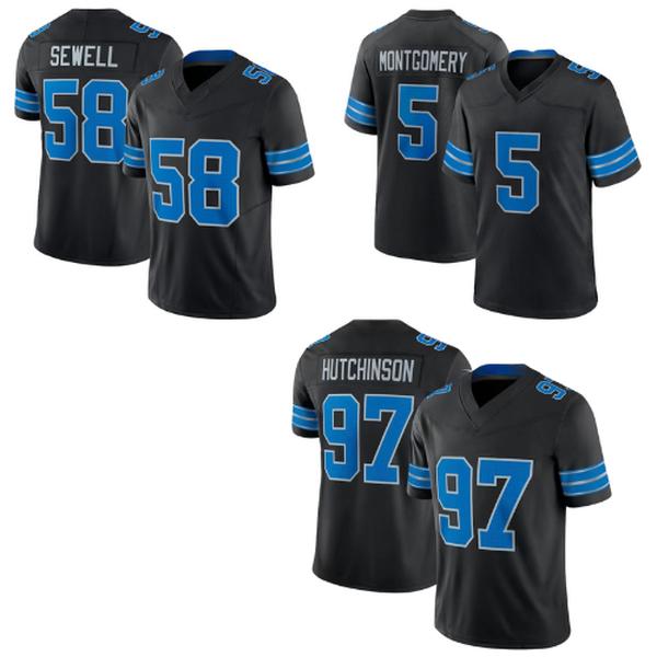 24 Season Lions Black Football Jersey No.5 No.58 No.97, America Football Team, Men's Jersey, Sport 3D Shirt