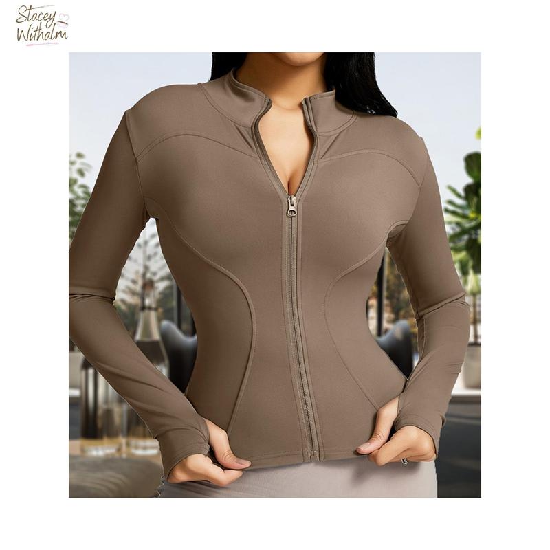 Women's Workout Jacket Solid Color Quick Dry Lightweight Zip Up Yoga Jacket AthleticFit Tops