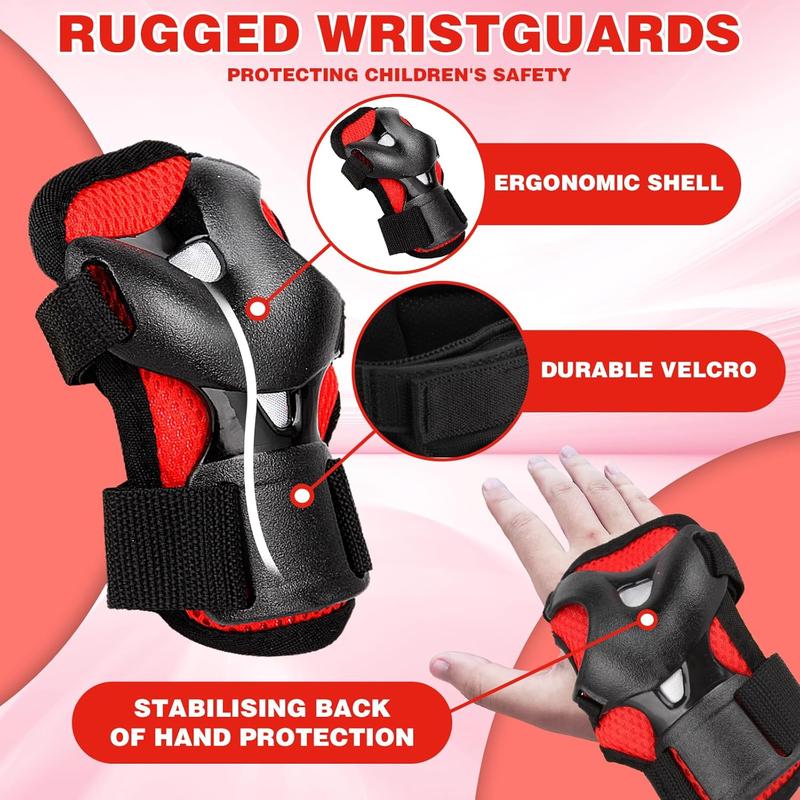 Kids Safety Protective Gear Set for Ages 3-12 Years, Adjustable Knee Pads, Elbow Pads, Wrist Guards for Boys Girls Youth Skateboard, Roller Skating, Scooter, Cycling