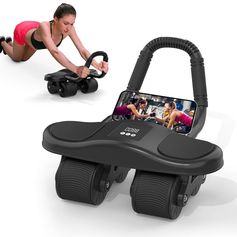 Ab Roller Wheel with Elbow Support LED- Automatic Rebound Abdominal Wheel, Ab Roller Abdominal Exercise with Knee Mat &Timer, Abs Workout Equipment Trainer Fitness for Women Men