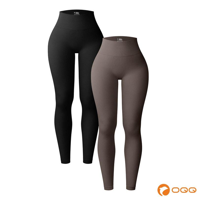 OQQ Women's 2 Piece Yoga Leggings High Waist Ribbed Seamless Workout Casual Athletic  Long Pants