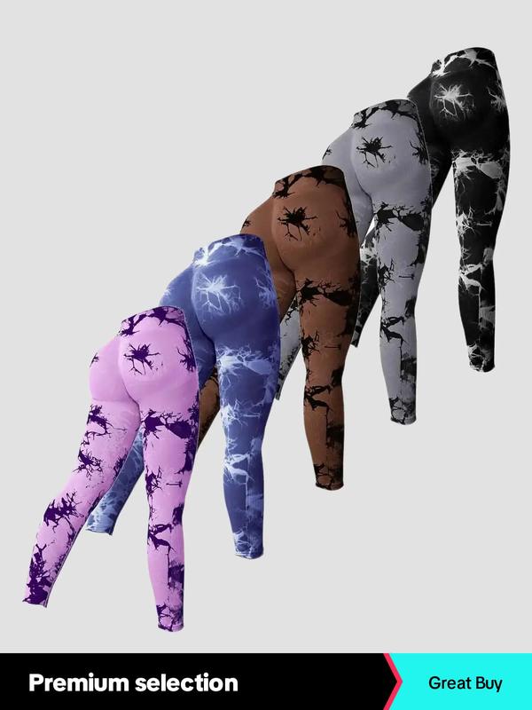 Sporty Women's Tie Dye Print Sports Leggings, Sport High Waist Seamless Skinny Tummy Control Pants, Ladies Sportswear for All Seasons, Fall Outfits 2024