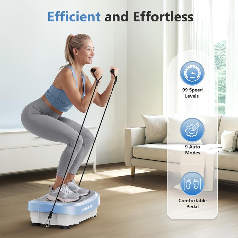 FEIERDUN Vibration Plate Exercise Machine, Lymphatic Drainage Machine, Whole Body Workout Vibration Platform w  2 Resistance Bands for Wellness and Fitness vibrational plate