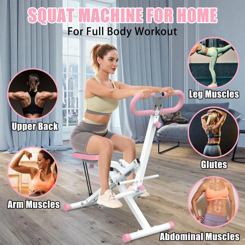 Squat Machine for Home, Squat Ride   Rowing Machine with Adjustable Resistance, Foldable Exercise Equipment, Glute & Leg Cardio Workout Machine