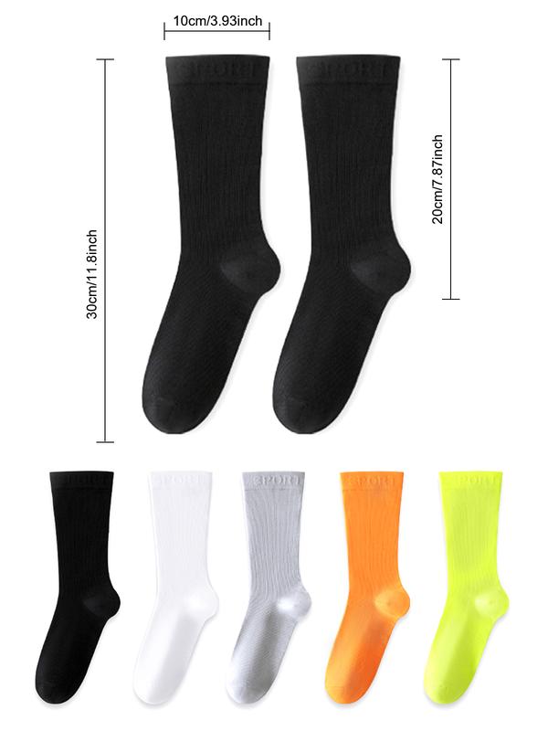 5 Pairs Mens Womens Solid Sports Athletic Work Crew Long Socks Classic Socks, Size 6-11