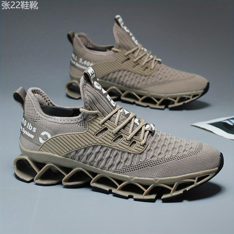 Men's Trendy Woven Knit Breathable Blade Type Running Shoes With Good Shock Absorption, Comfy Non Slip Durable Sneakers For Men's Outdoor Activities Closed Training