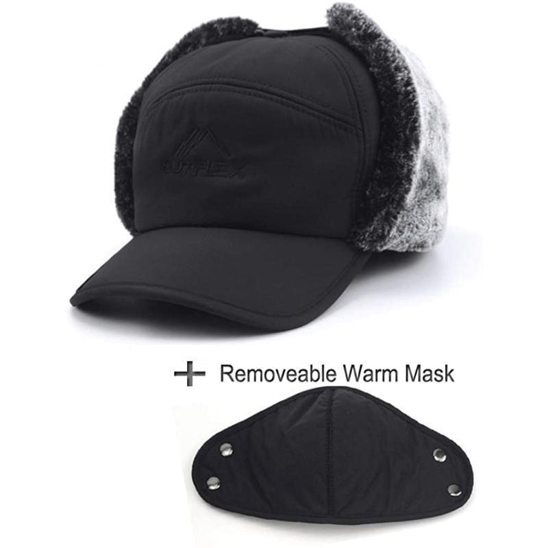 Windproof Winter Essentials Warm Hat, Thicken Faux Fur Outdoor Sports Hat with Removable Face Mask , Trendy Warm Outdoor Hats 01 Outdoor Breathable