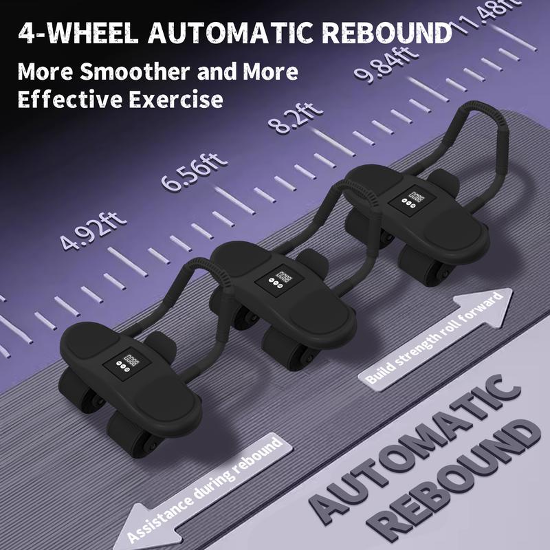 Ab Roller Wheel with Elbow Support LED- Automatic Rebound Abdominal Wheel, Ab Roller Abdominal Exercise with Knee Mat &Timer, Abs Workout Equipment Trainer Fitness for Women Men