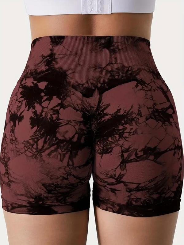  Tie Dye Print Ruched Shorts, Casual Comfy High Stretch Seamless Skinny Shorts for Yoga Gym Workout, Summer Outfits, Women's Bottoms for All Seasons