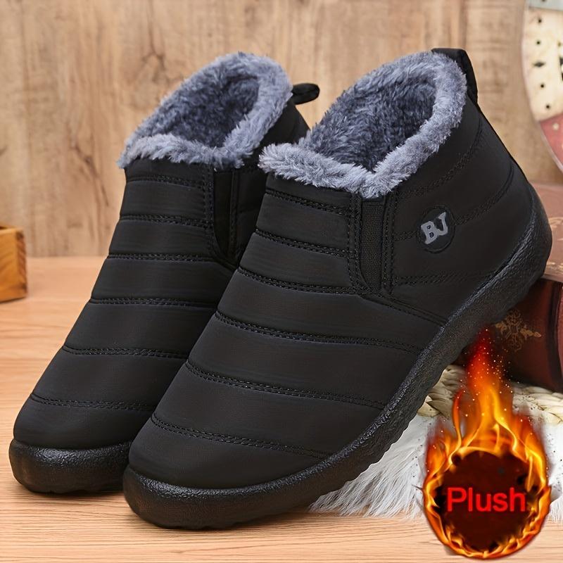 Men's Snow Boots, Winter Thermal Shoes, Windproof Hiking Boots With Fuzzy Lining