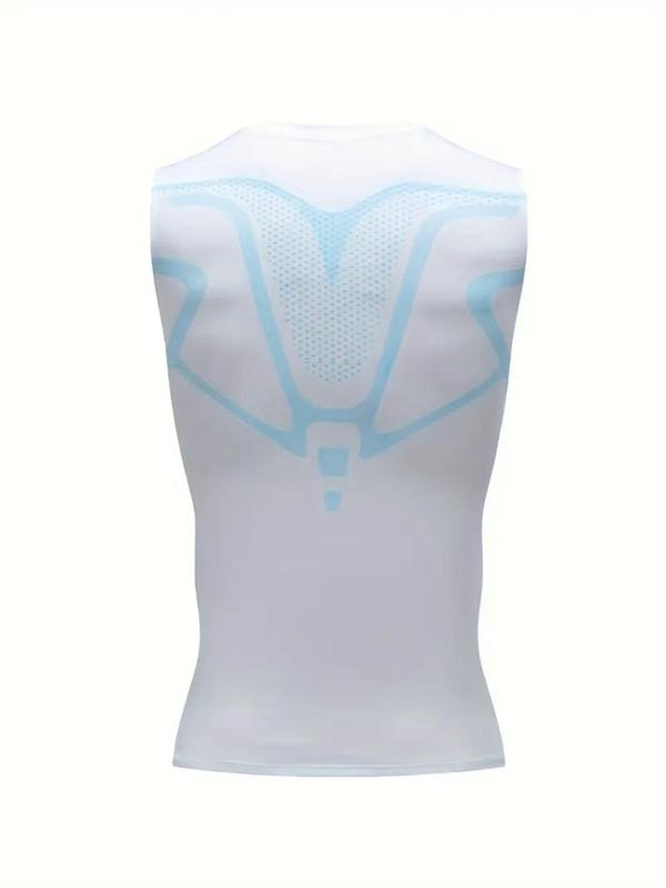 Men's Geometric Print Compression Tank Top, Breathable Sweat Absorbing Compression Vest, Compression Shapewear for Gym Workout Running