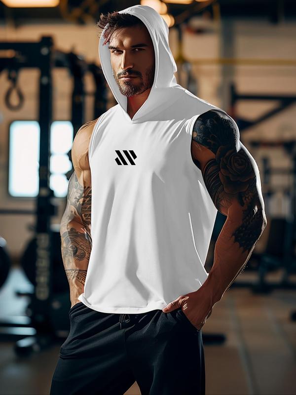 Men's Regular Fit Print Hooded Sports Tank Top, Casual Quick Drying Breathable Sleeveless Top for Gym Workout Running, Men's Sportswear for Summer