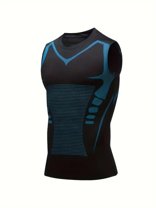 Men's Geometric Print Compression Tank Top, Breathable Sweat Absorbing Compression Vest, Compression Shapewear for Gym Workout Running