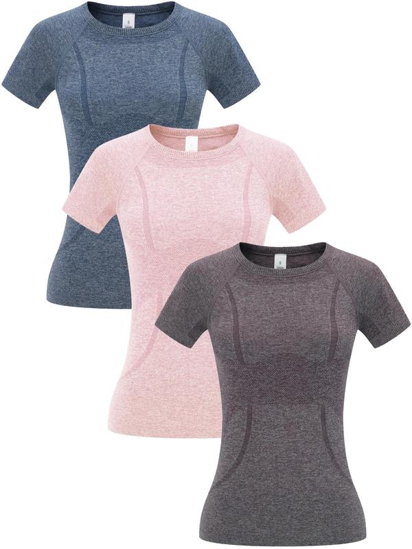 Women's Solid Raglan Sleeve Sports Tee, Quick Drying Breathable Round Neck Short Sleeve T-shirt, Ladies Back To School Sportswear Gym Tops for Fall, Workout Tops Compression Shirts, Yoga Tops, Fall Tops 2024, Fallfreshness, Cute Gym Clothes