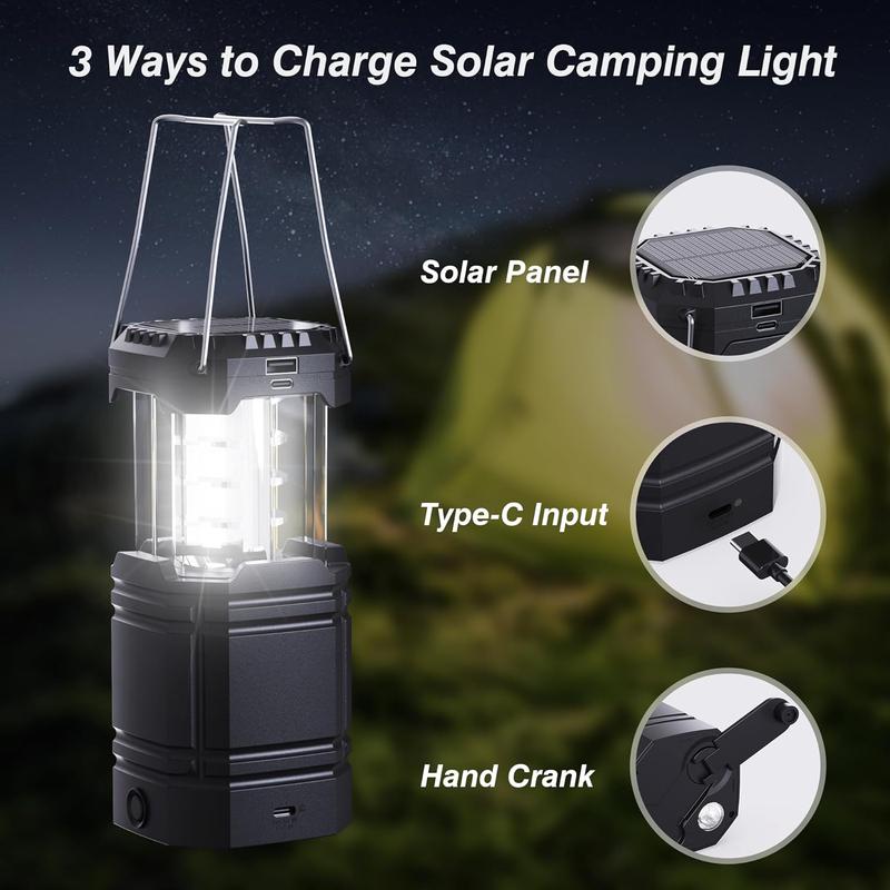 3000 Large Capacity Hand Crank Solar Camping Lantern, Portable Ultra Bright LED Torch, 23-26 Hours Running Time, USB Charger, Electronic Lantern for Outdoor