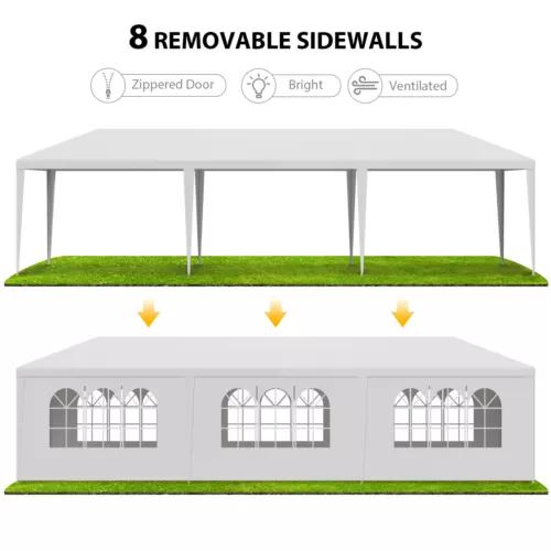 10'x30' White Outdoor Gazebo Canopy Wedding Party Tent with 8 Removable Walls - Sturdy and Durable