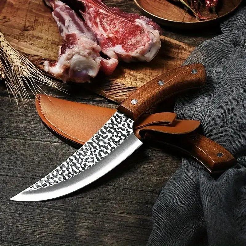 Outdoor Camping Hiking Knife, Stainless Steel Bone Planer Knife, Handheld Knife with Leather Case, Kitchenware for Outdoor Camping Hiking