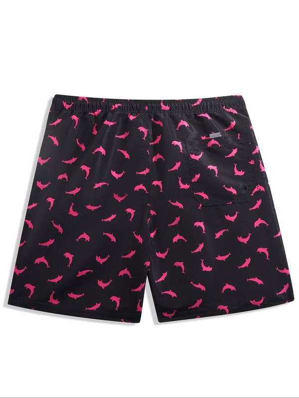 Men Swim Trunks Regular Fit Dolphin Print Drawstring Waist Beach Shorts, Casual Pocket Swim Gym Shorts for for Men Summer, Back To School Swim Class Outfits, Summer Outfits, Women's Swimwear for Beach Vacation