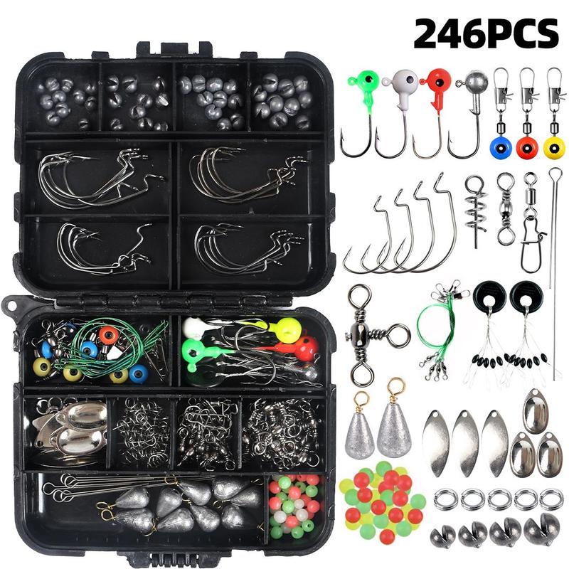 Fishing Hook & Ring & Lead Pendant Set, 246pcs box Fishing Accessories for Outdoor Fishing [package List As Picture Shown], Fishing Lures, Fishing Gear Fishing Equipment Fishing Gifts for Men, Fishing Stuff, Fall Gift