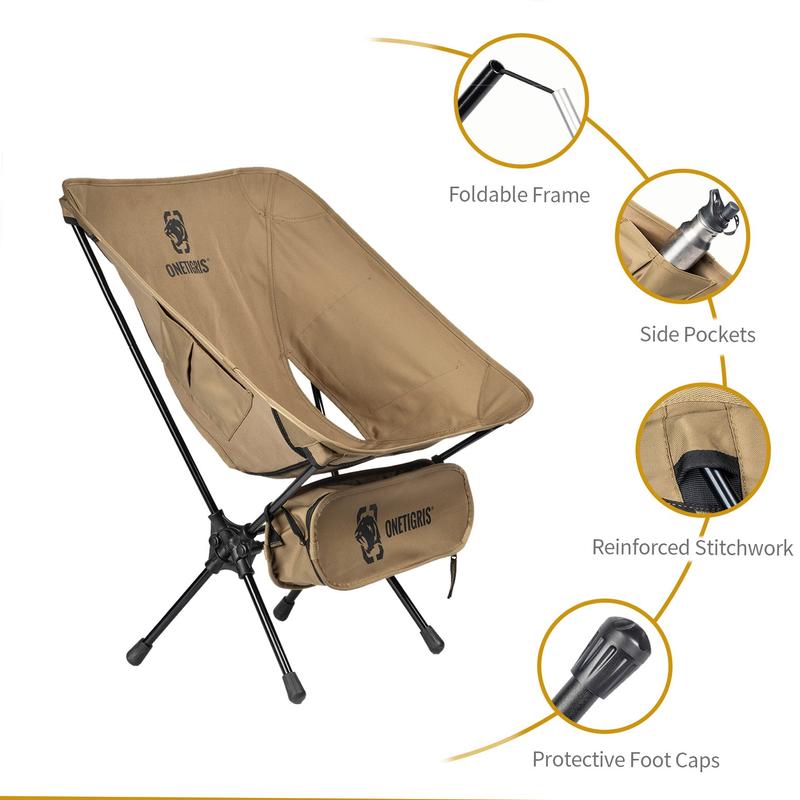 OneTigris Gadgets Portable Camping Chair , 330 lbs Capacity, Heavy Duty Compact Folding Chair for Camping Hiking Gardening Travel Beach Picnic Lightweight