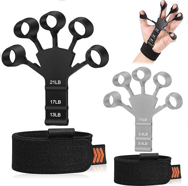 Grip Strength Trainer Finger Strengthener-Hand Strengthener 6 Resistant Level Exercise(Black+Grey, 2PCS)