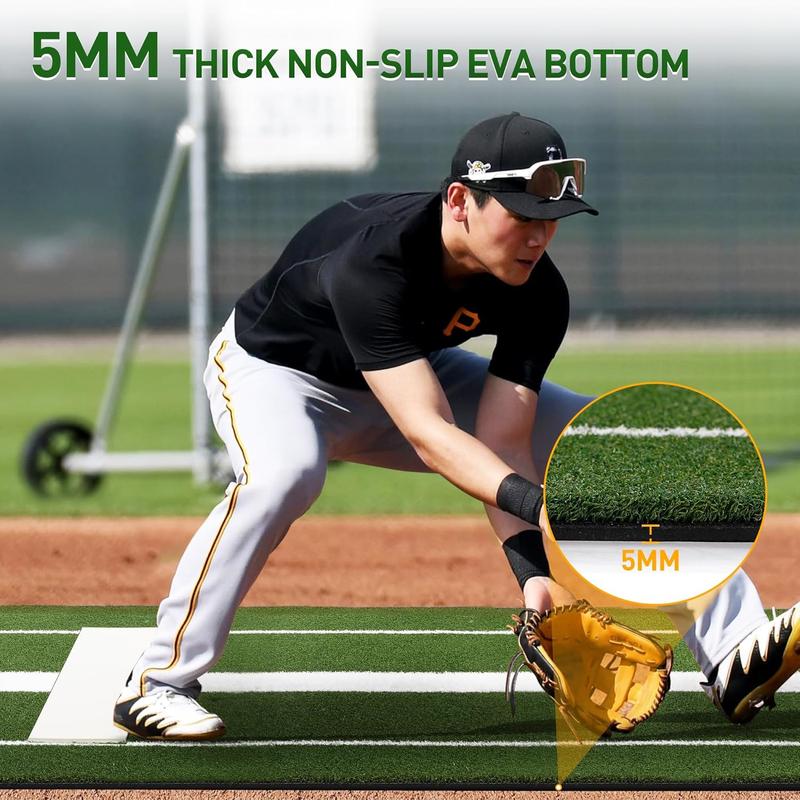 Rengue 10'x 3' Softball Pitching Mat, Softball Pitching Mound with Pitching Rubber, Green Nylon Softball Hitting Mat Artificial Grass Pitching Mat, Softball Pitching Aids for Indoor & Outdoor