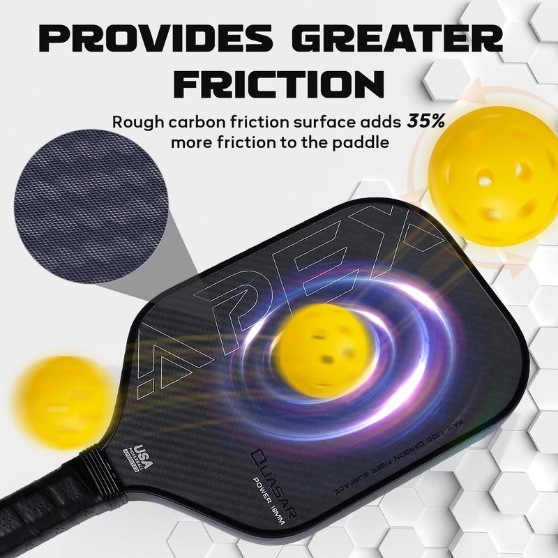 Pickleball Paddles, Raw Carbon Fiber Pickleball Paddle with a 16mm Polymer Core, Black Pickleball Rackets for Ultimate Spin & Consistency carbon fiber