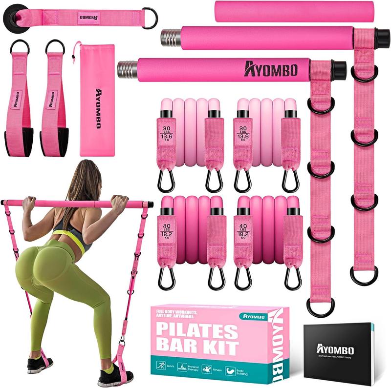 Pilates workout,Pilates Bar Kit with Resistance Bands, Pilates Workout Equipment for Legs, Hip, Waist, Arm, Squats Exercise Equipment for Home Workouts, Adjustable 3-Section Pilates Bar Kit for Women & Men,Gifts for the family pilates  bar n