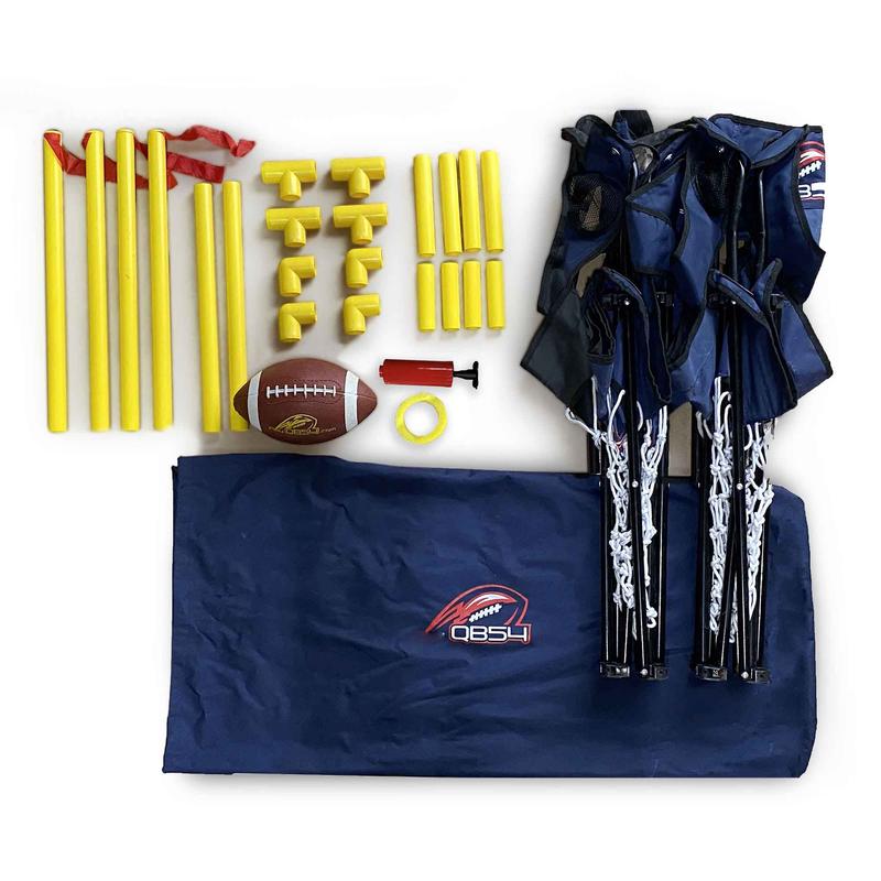 QB54 -Navy Set - 2 Chairs, 2 Sets of Goalposts, 1 football, 1 carrying bag, 1 kicking tee, 1 ball pump