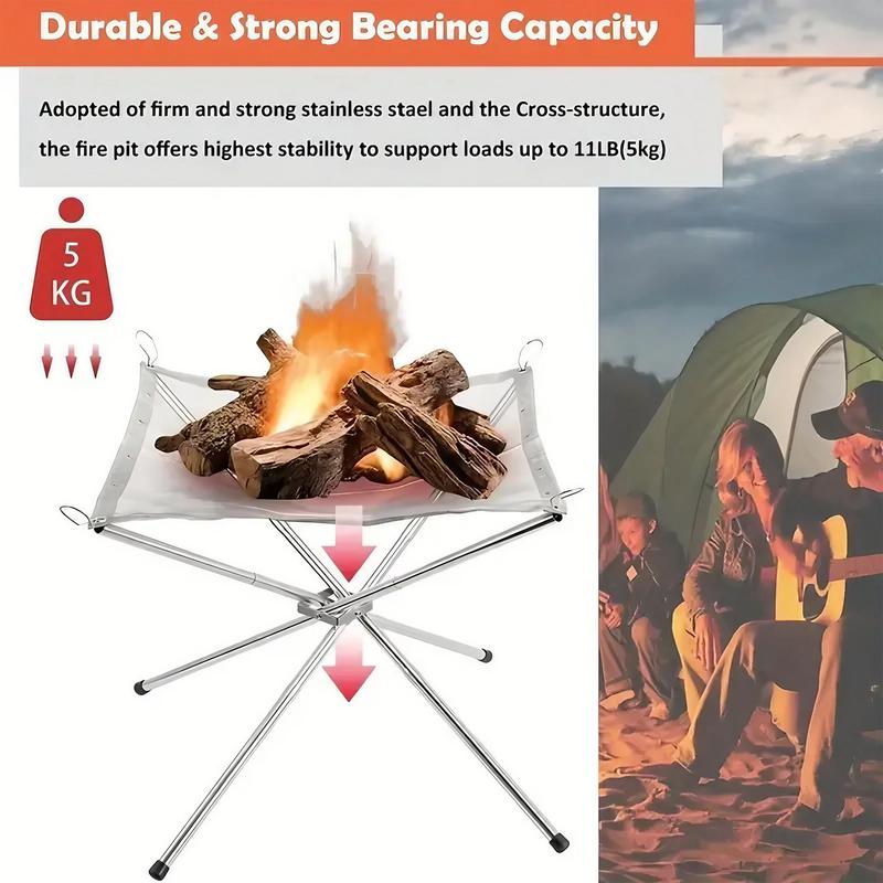 Portable Folding Fire Pit, 1 Set Stainless Steel Fire Pit with Carry Bag, Outdoor Fire Pit for Camping & Hiking, Camping Furniture