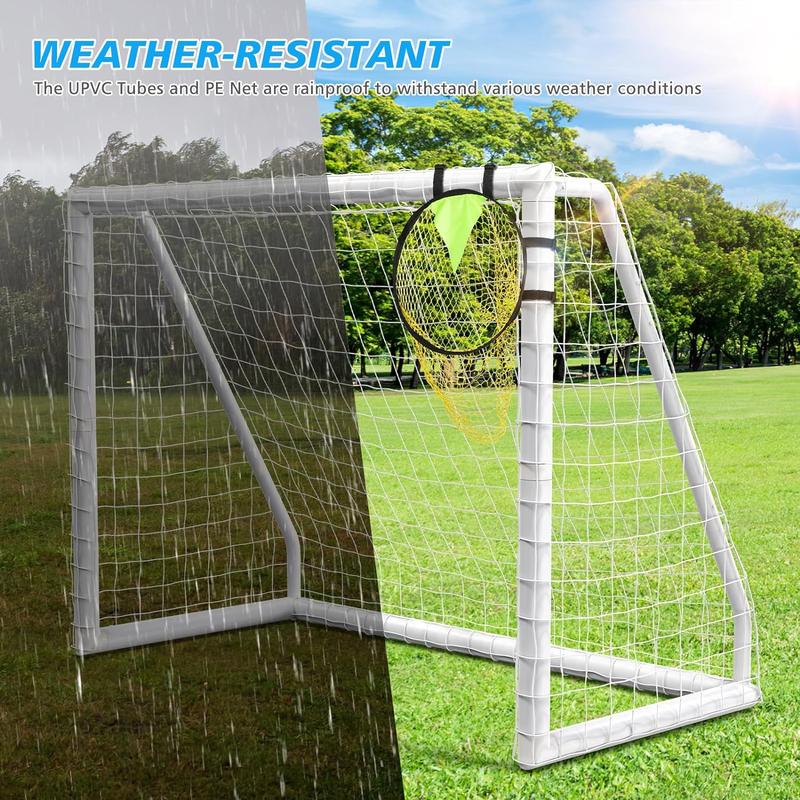 Backyard Soccer Goal , 8x6FT 10x6.5FT Goalpost Soccer Net with Soccer Targets for Goals Training, Soccer Goals with Weatherproof UPVC Frame and Ground Stakes.