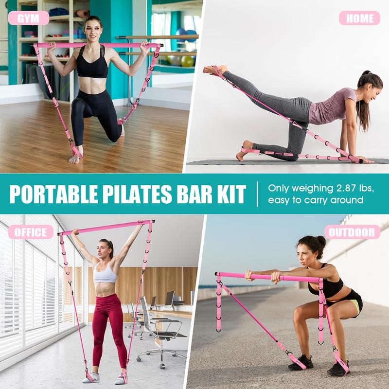 Pilates workout,Pilates Bar Kit with Resistance Bands, Pilates Workout Equipment for Legs, Hip, Waist, Arm, Squats Exercise Equipment for Home Workouts, Adjustable 3-Section Pilates Bar Kit for Women & Men,Gifts for the family pilates  bar n