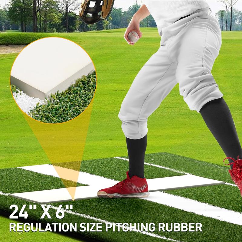 Rengue 10'x 3' Softball Pitching Mat, Softball Pitching Mound with Pitching Rubber, Green Nylon Softball Hitting Mat Artificial Grass Pitching Mat, Softball Pitching Aids for Indoor & Outdoor