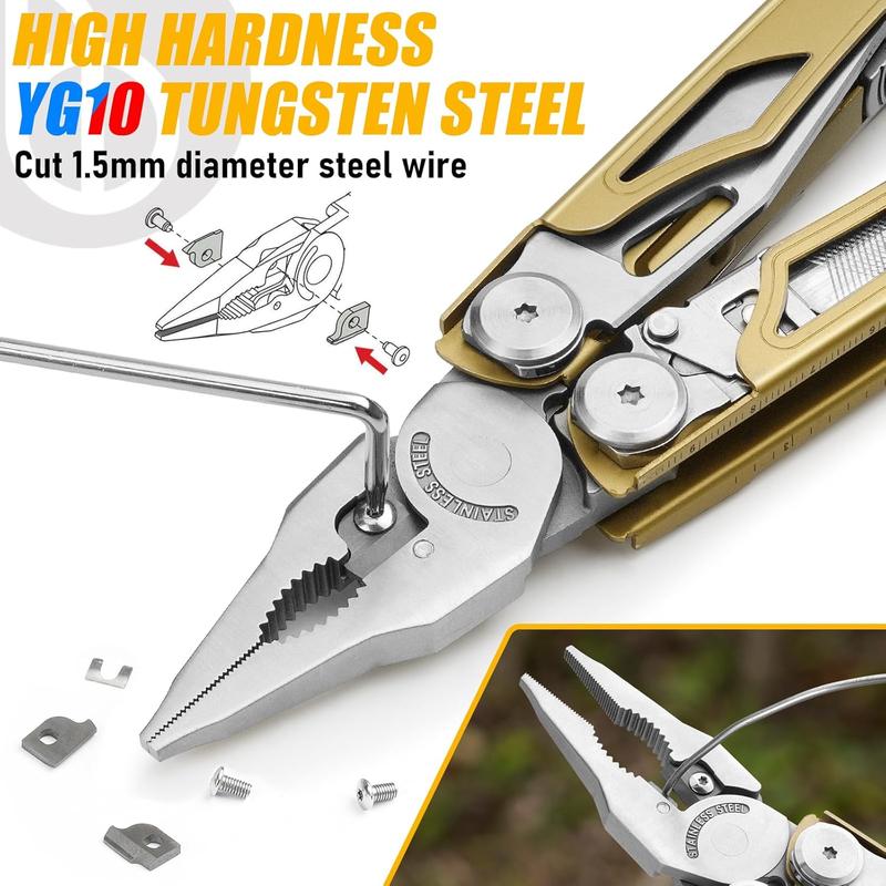 Multitool Pliers, 31-in-1 Stainless Steel Multi Tool with Replaceable Wire Cutters and Saw, Foldable Heavy-duty Multitool Set with Scissors and Screwdriver for Hiking Camping Survival Repair