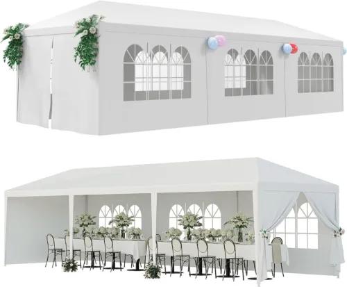 10'x30' White Outdoor Gazebo Canopy Wedding Party Tent with 8 Removable Walls - Sturdy and Durable