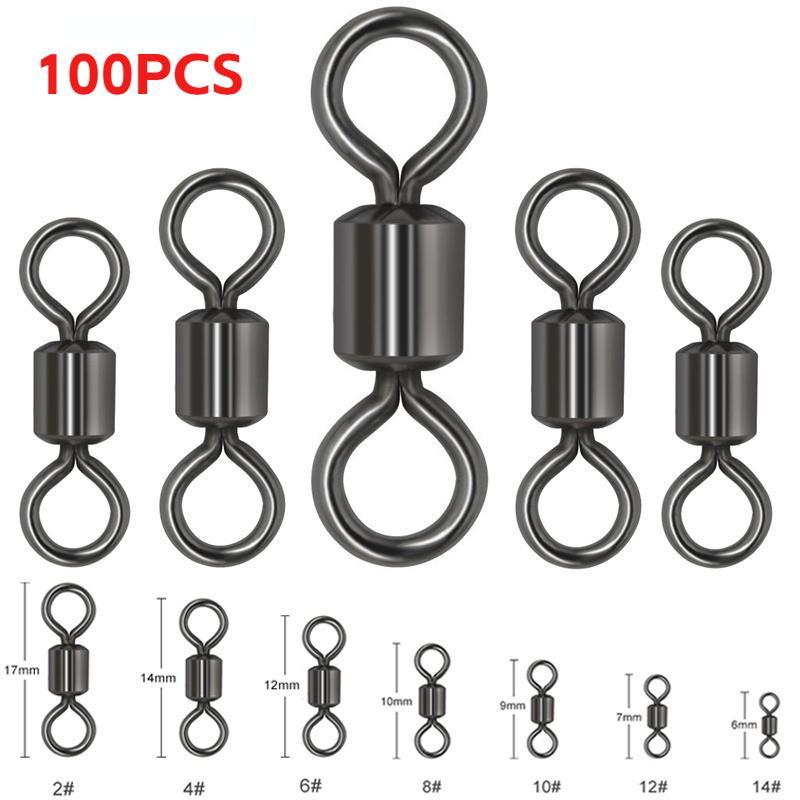 Fishing Swivels Ball Bearing Swivel with Safety Snap Solid Rings Rolling Swivel (100pcs set), Solid Rings Rolling Swivel for Carp Fishing Accessories