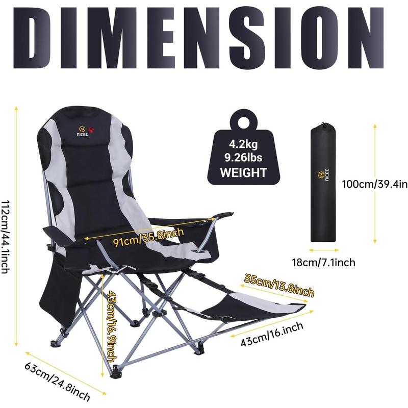 Heated Camping Chair Outdoor Folding Chair, Detachable Foot-Rest, Beach Chair, Carry Bag, Cupholder & Side Pockets, 10000mAh