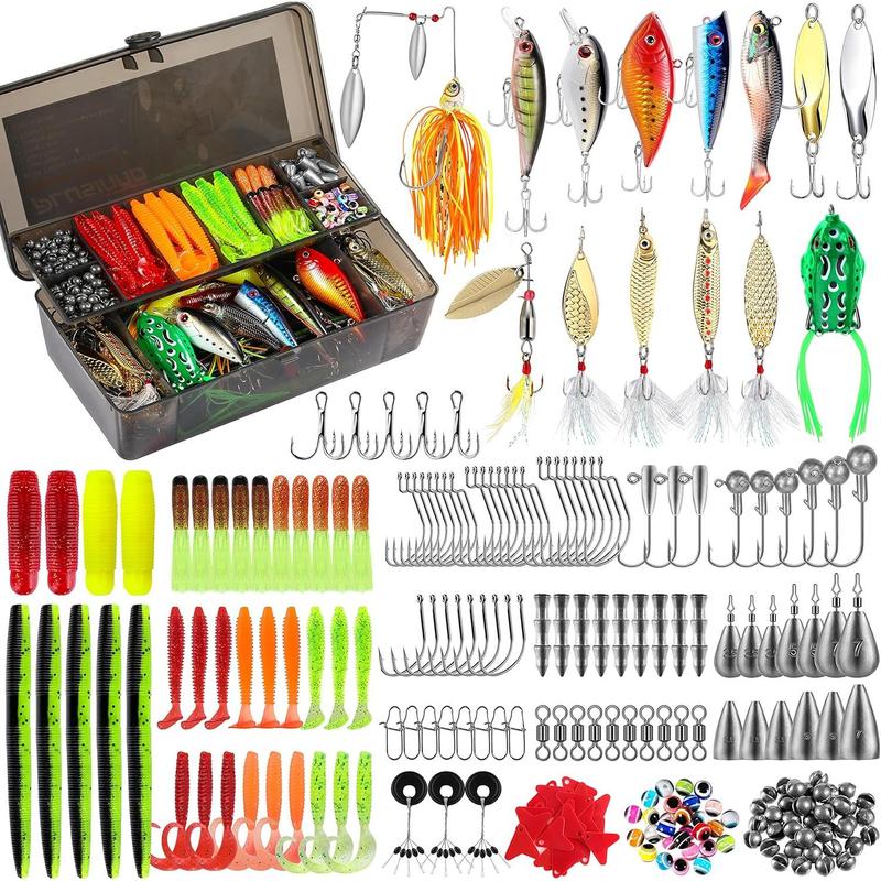 292 count Fishing Accessories Kit, Tackle Box with Tackle Included, Fishing Hooks, Fishing Weights, Spinner , Fishing Gear for Bass, Bluegill, Crappie